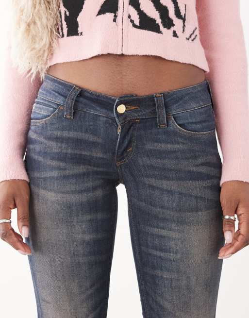 Cheap Monday - Booty Bei - Bootcut jeans met stretch en lage taille in donkerblauw met vuile wassing, 5 van 5