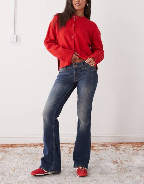 Cheap Monday - Booty Bei - Jeans bootcut elasticizzati a vita bassa lavaggio blu striato - view 1