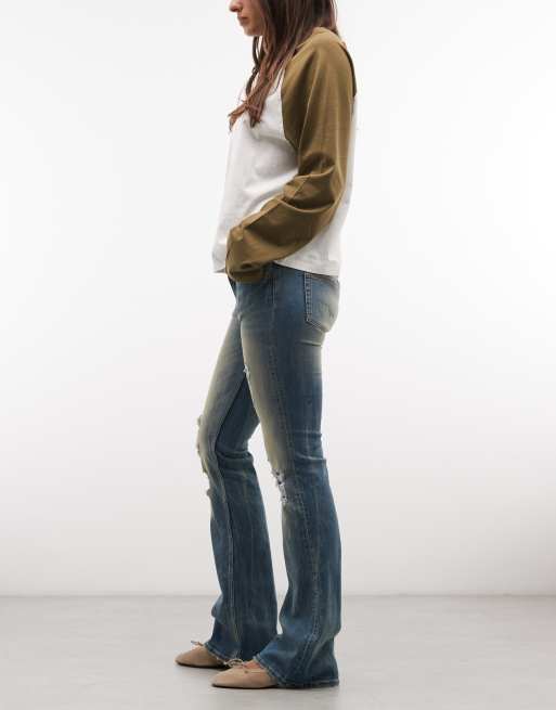 Cheap Monday Booty Bei jeans bootcut stretch taille basse avec détails usés, délavage bleu vintage, 3 de 5