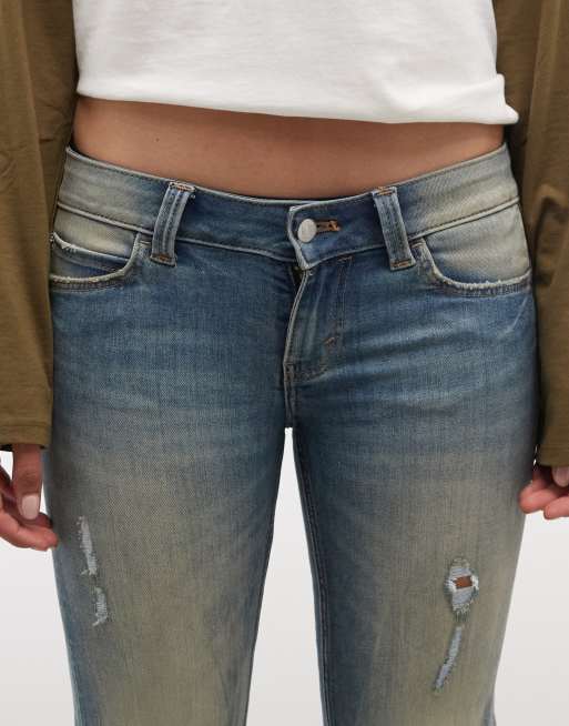 Cheap Monday Booty Bei jeans bootcut stretch taille basse avec détails usés, délavage bleu vintage, 5 de 5