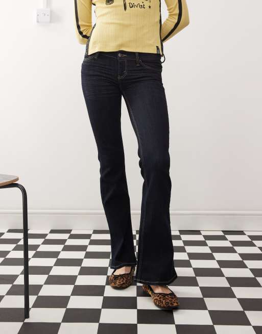 Cheap Monday Booty Bei stretch low rise bootcut jeans in black top rinse wash, 4 of 5
