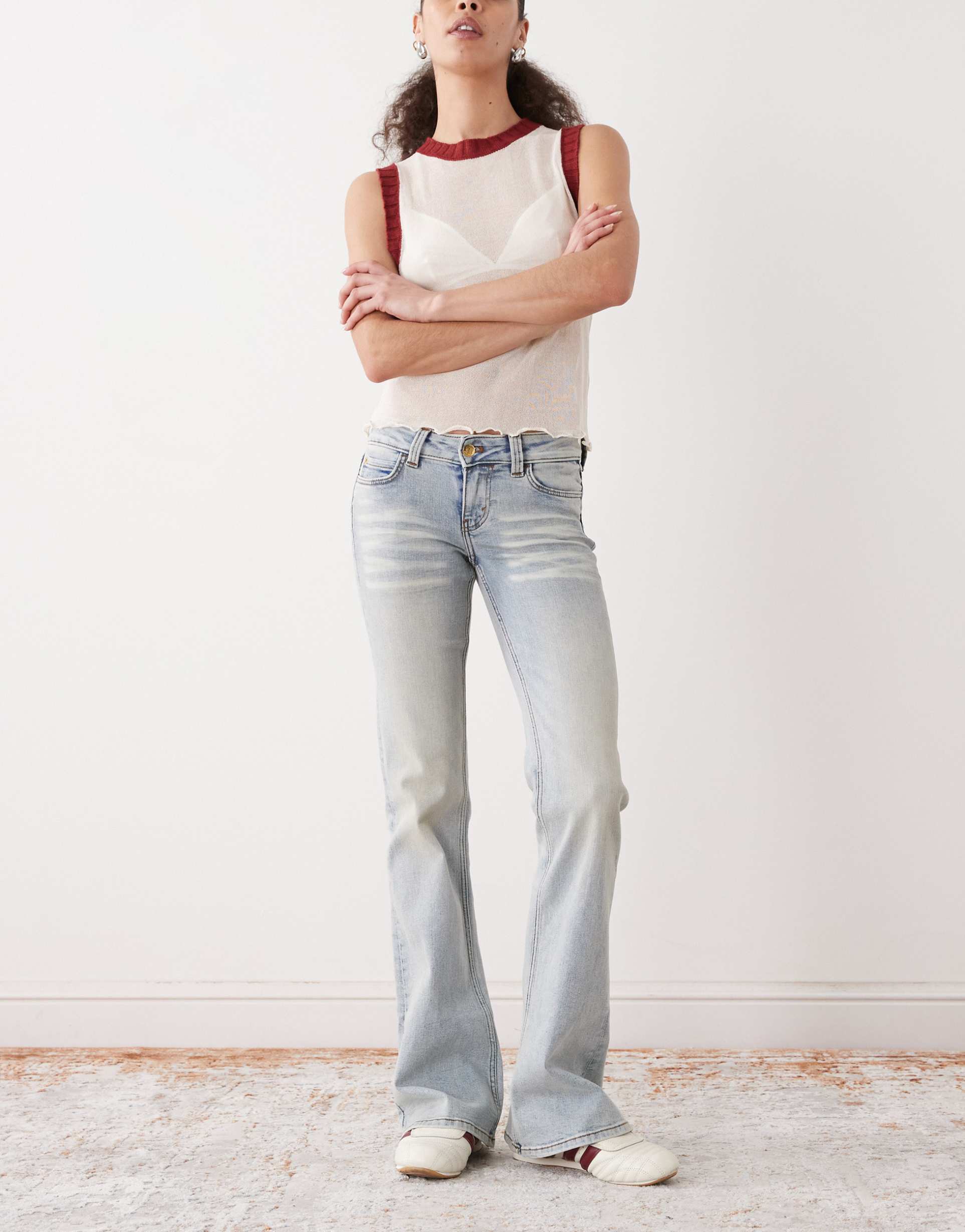 cheap monday booty bei stretch low rise bootcut jeans in light blue wash
