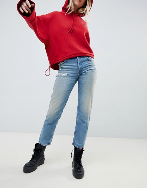 Cheap Monday cropped mom jean in rigid denim with destroyed pocket