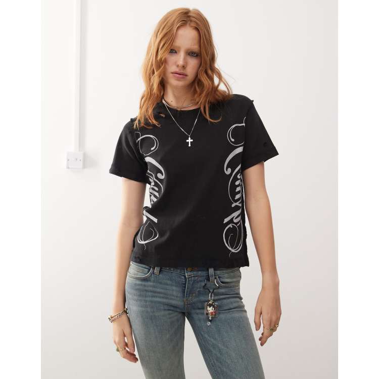 Cheap Monday distressed short sleeve t-shirt with crush graphic