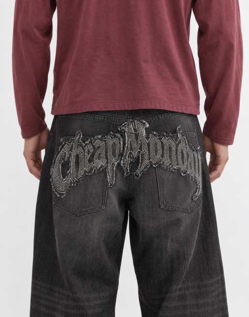 Cheap Monday jean baggy ample ornementé noir délavé, 7 de 10
