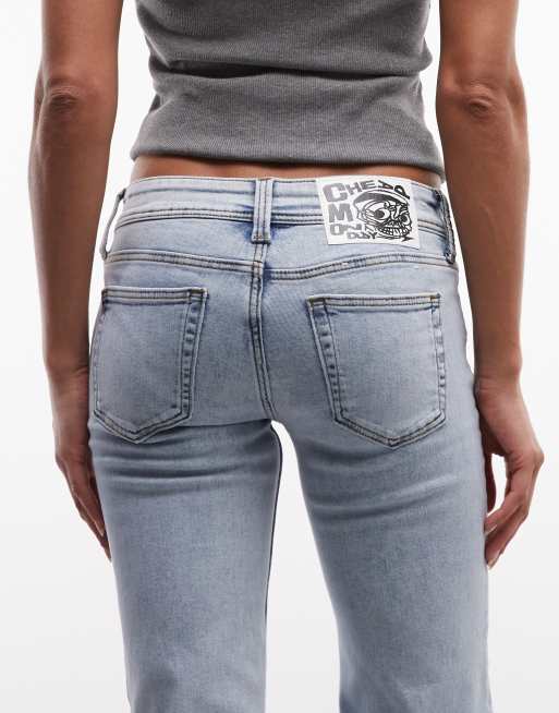 Cheap Monday - Jeans elasticizzati a vita bassa a zampa lavaggio blu , 4 di 5