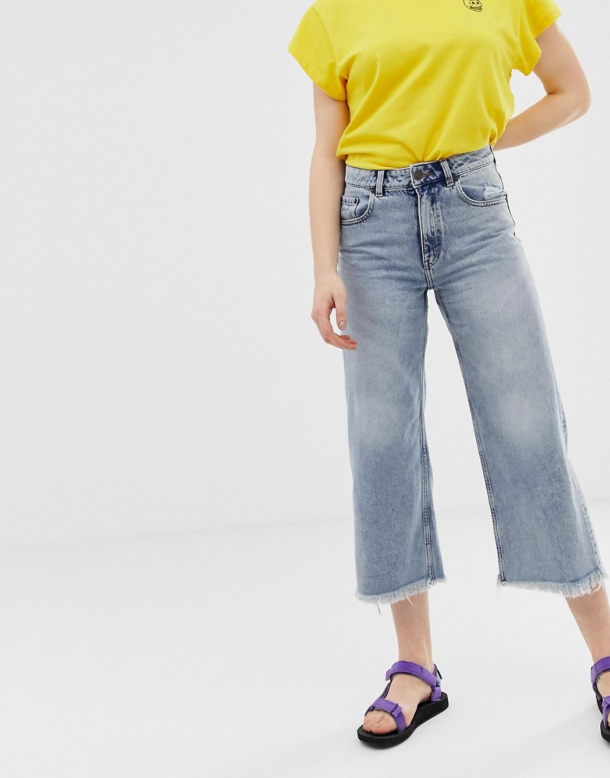 Cheap Monday - Jeans met wijde pijpen en hoge taille van biologisch katoen met onafgewerkte zoom-Blauw