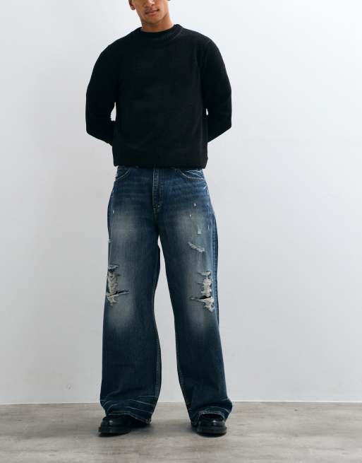 Cheap Monday looser baggy jeans i blå tvätt med ränder, 2 av 5