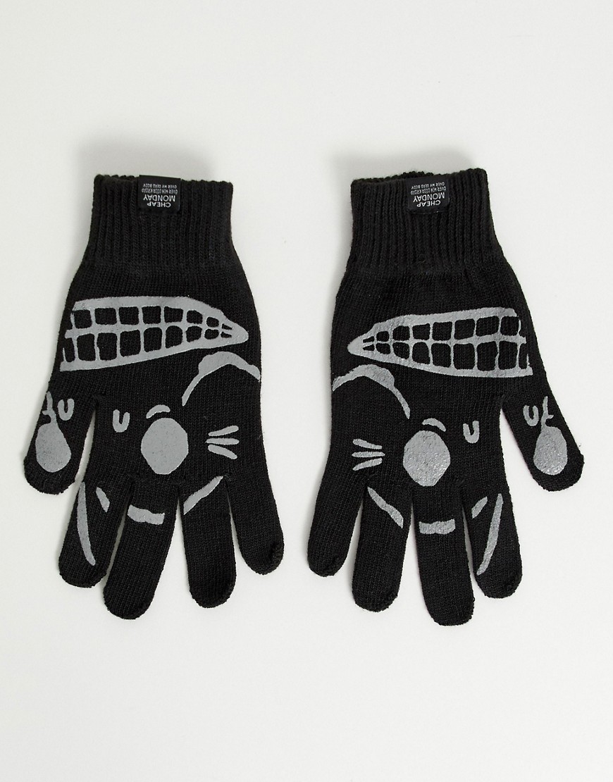 Cheap Monday Magic skull icon gloves-Black