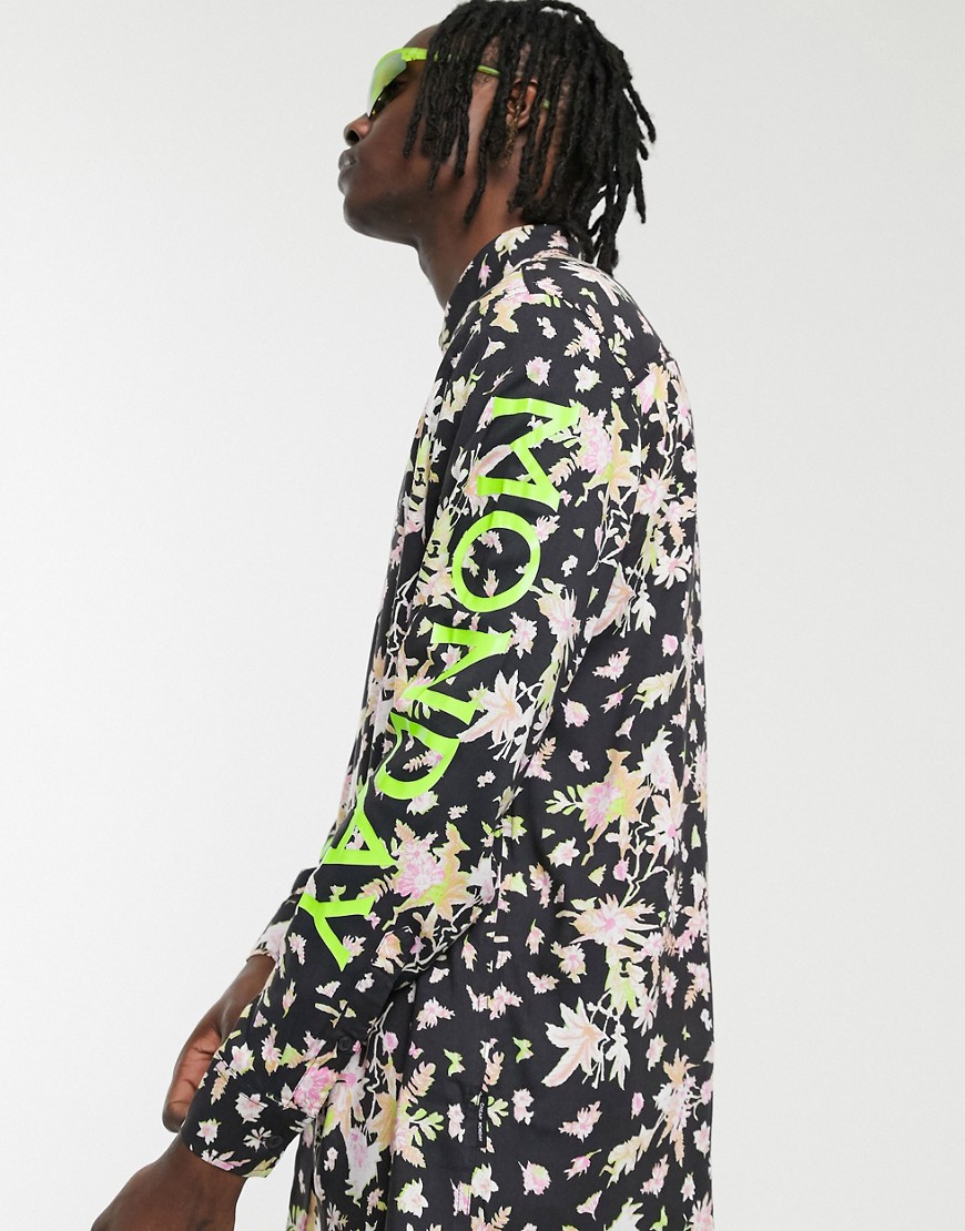 Cheap Monday - Overhemd met bloemenprint en neon letters in zwart