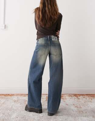 Cheap Monday Poser Mid Rise Wide Leg Skater Jeans In Blue
