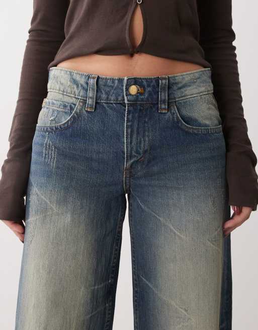 Cheap Monday Poser mid rise wide leg skater jeans in blue wash with faded highlights