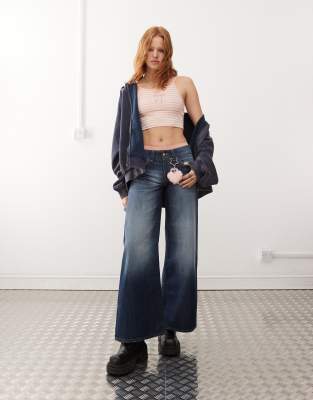 Poser mid rise wide leg skater jeans in star dark wash blue