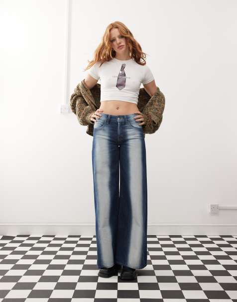 Cheap Monday Poser mid rise wide leg skater jeans with extreme spray in rinse wash blue - view 1