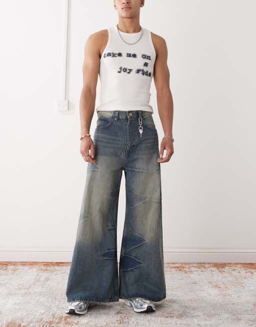 Cheap Monday - Rad - Skater jeans met super wijde pijpen in blauwe wassing met faded highlight