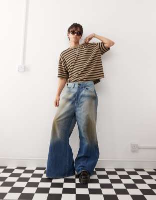 Rad Super wide leg jeans in grime blue wash