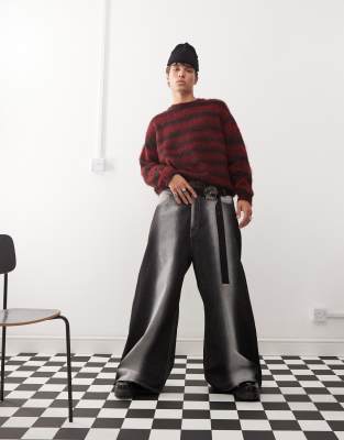 Rad Super wide leg jeans in washed black with extreme spray