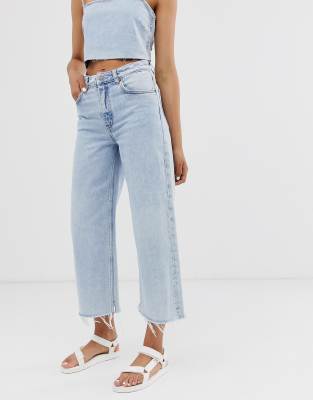 raw hem wide leg jeans