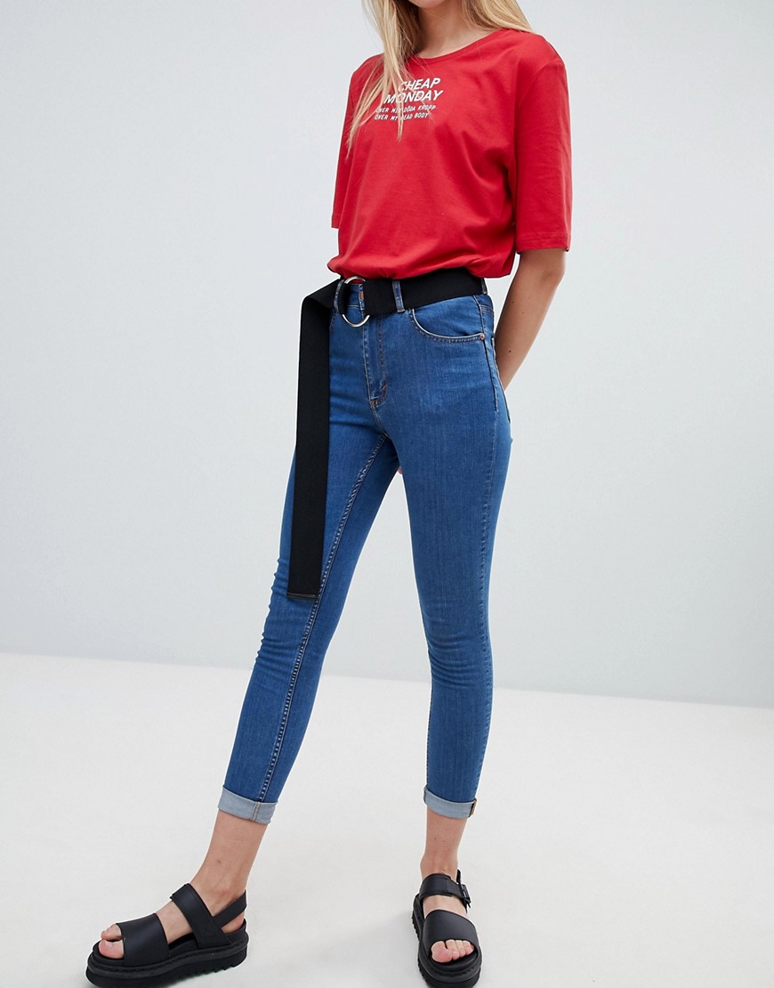 Cheap Monday - Superskinny jeans met hoge taille en onafgewerkte zoom-Blauw
