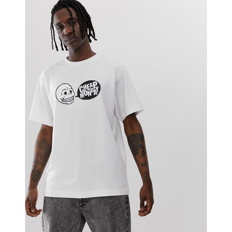 Cheap Monday t shirt with skull logo in white ASOS