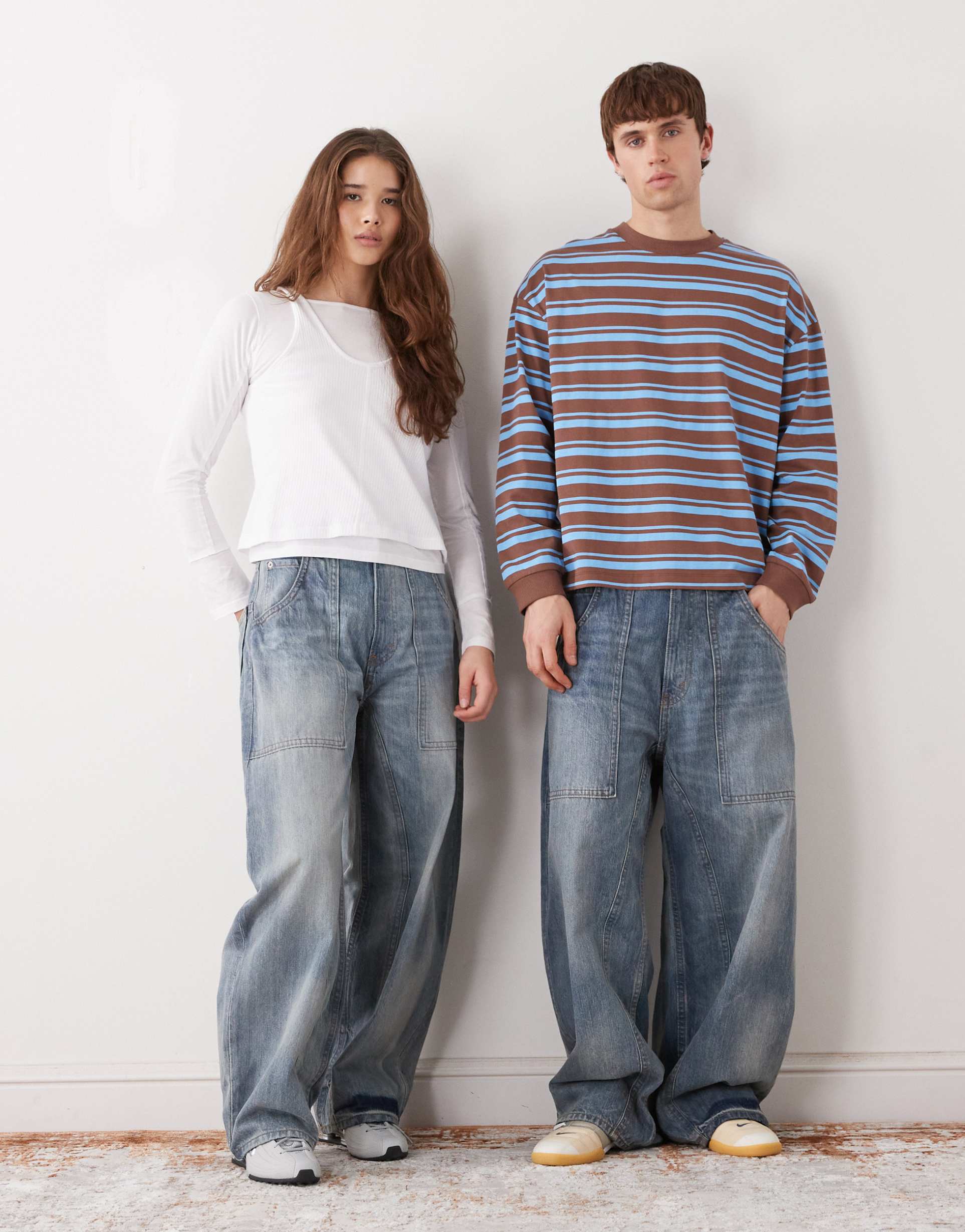 cheap monday unisex dunno super baggy skater jeans in cloudy blue wash