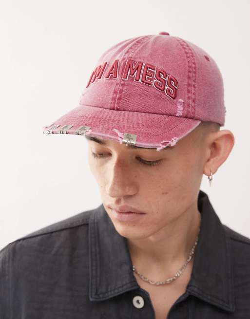 Cheap Monday x Landon Barker - Casquette à motif I'm a Mess - Bordeaux 