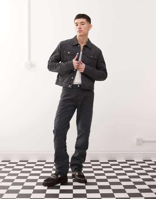 Cheap Monday x Landon Barker – Issue – Czarne dopasowane sztywne jeansy powlekane