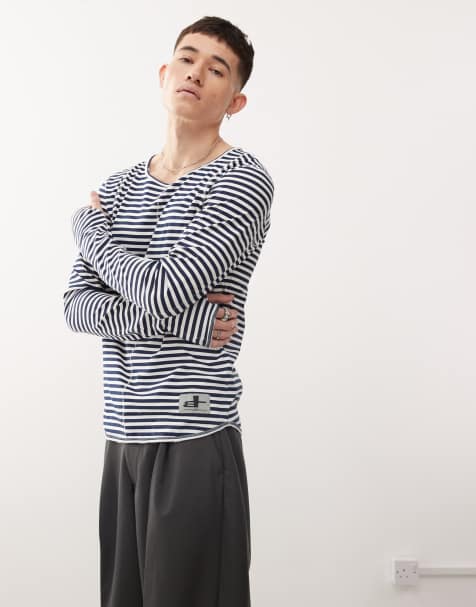 Cheap Monday x Landon Barker - Langærmet T-shirt med print på ryggen og sort/hvide striber - view 1