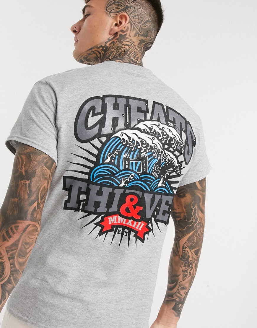 Cheats & Thieves back print t-shirt-Grey