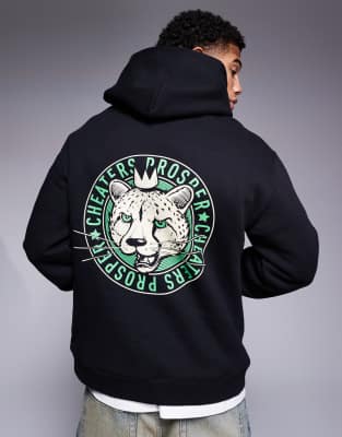 logo back print 320gsm hoodie in black