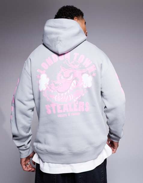 Cheats & Thieves London town back print 320gsm hoodie in gray - view 1