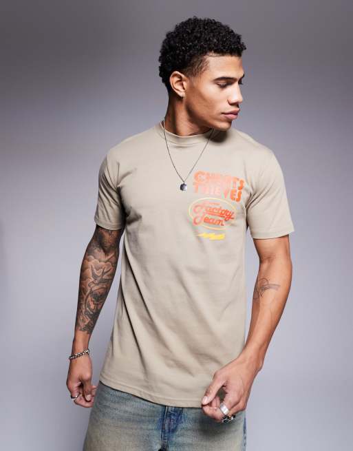Cheats & Thieves racing back print 200gsm t-shirt in dark beige, 2 of 4