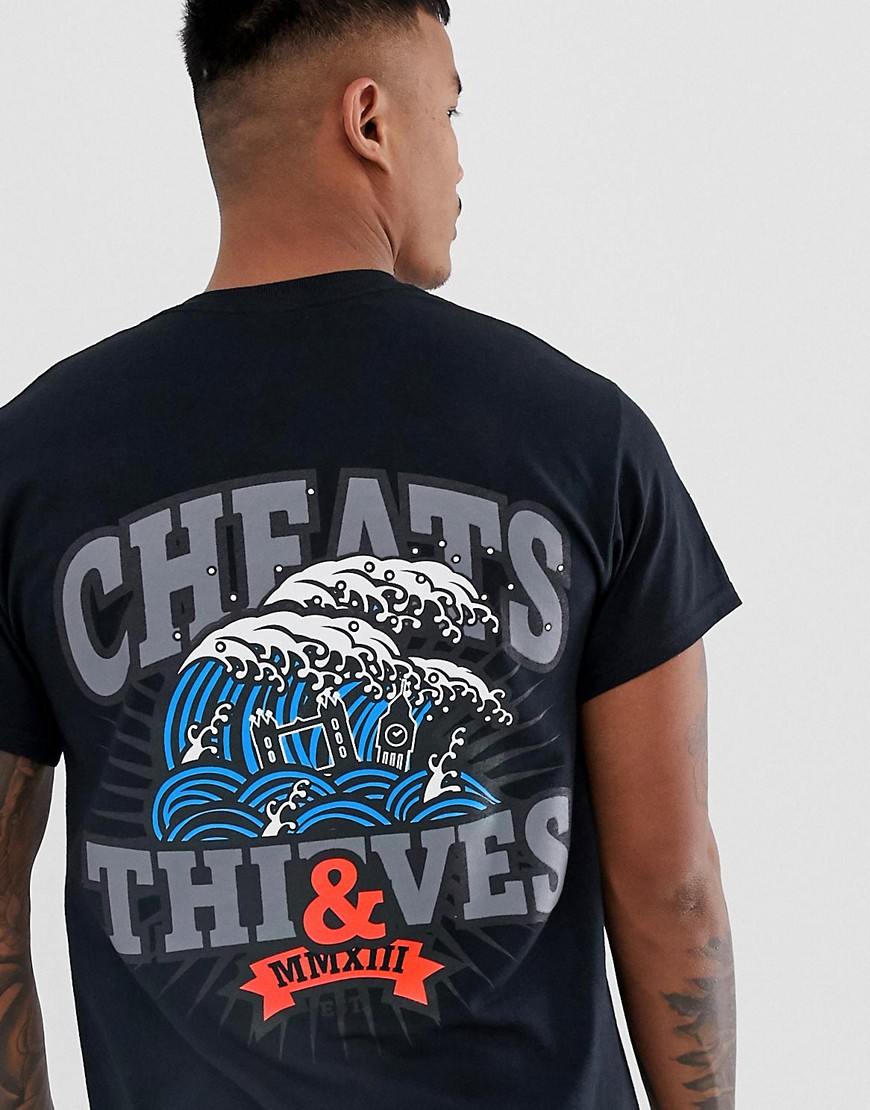 Cheats & Thieves - T-shirt con stampa di onde sul retro-Nero