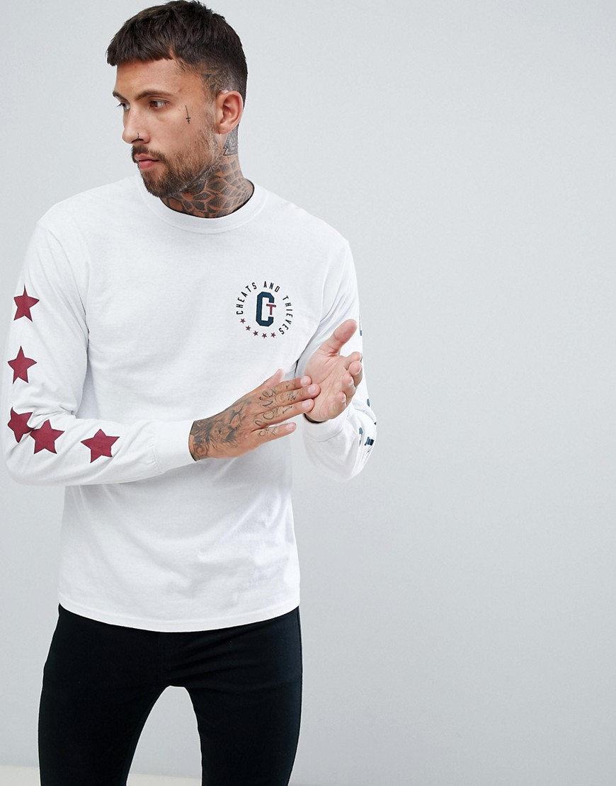Cheats & Thieves - T-shirt con stemma circolare stampato sul retro-Bianco