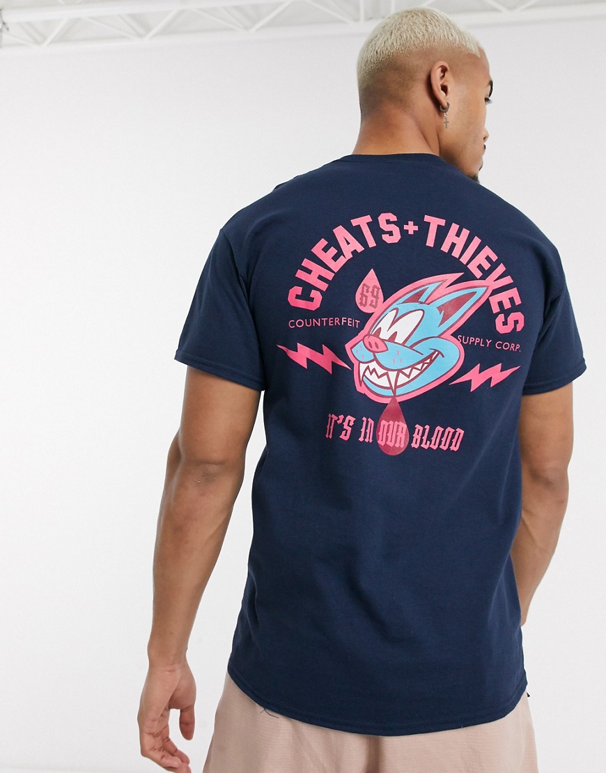 Cheats & Thieves — T-shirt med print bagpå-Marineblå