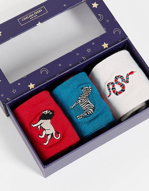 Multipacks Chelsea Peers 3 pack animal motif socks in giftbox 