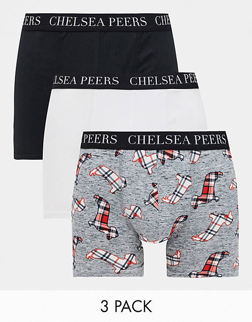 Chelsea Peers 3 pack boxers in dog print / black / white