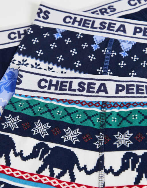 Chelsea Peers 3 pack fair isle boxers in navy | ASOS