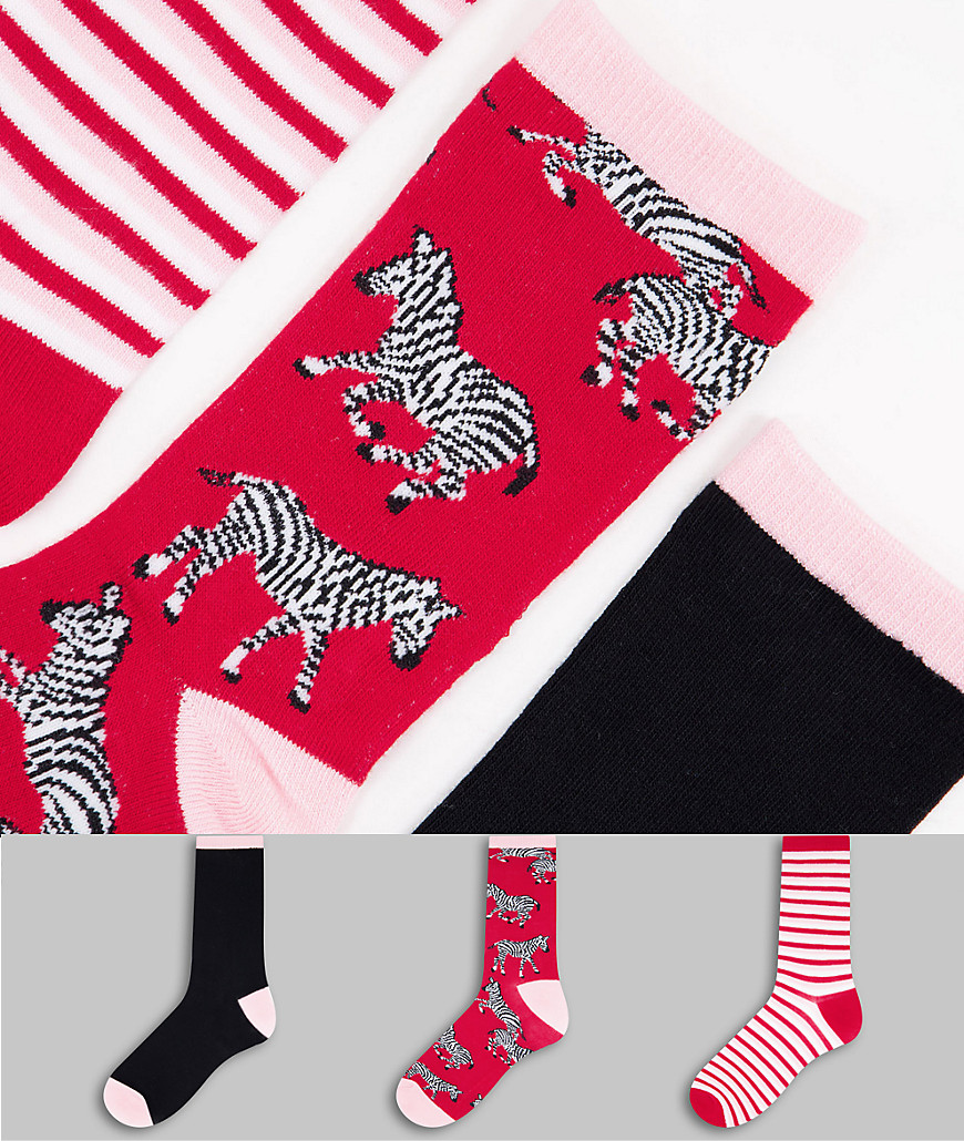 Chelsea Peers 3-pack socks in zebra, stripe and solid black-Multi