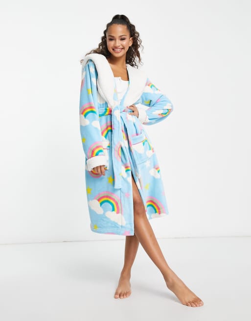 Chelsea Peers - Badjas met capuchon in lichtblauw met regenboogprint