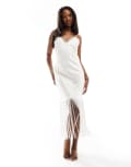 Chelsea Peers bridal satin slip with fringe hem-White