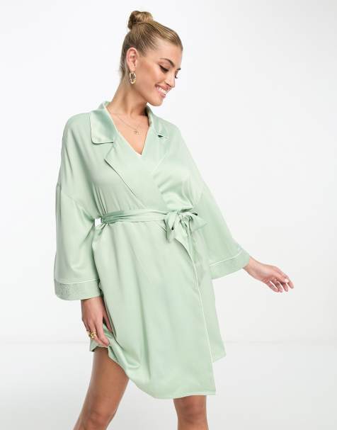 Ladies Mint Floral Dressing Gown