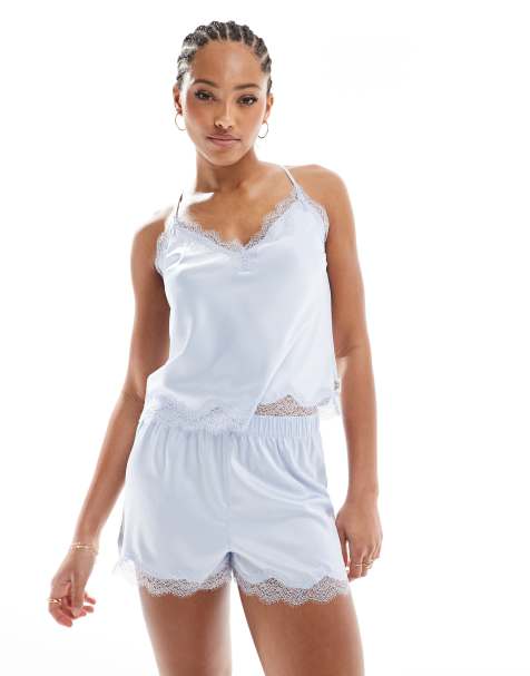 Chelsea Peers Bridesmaid satin cami top and shorts set in blue - view 1
