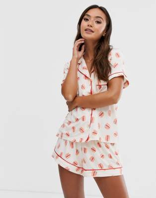 Chelsea Peers Burger print Short PJ set-Pink