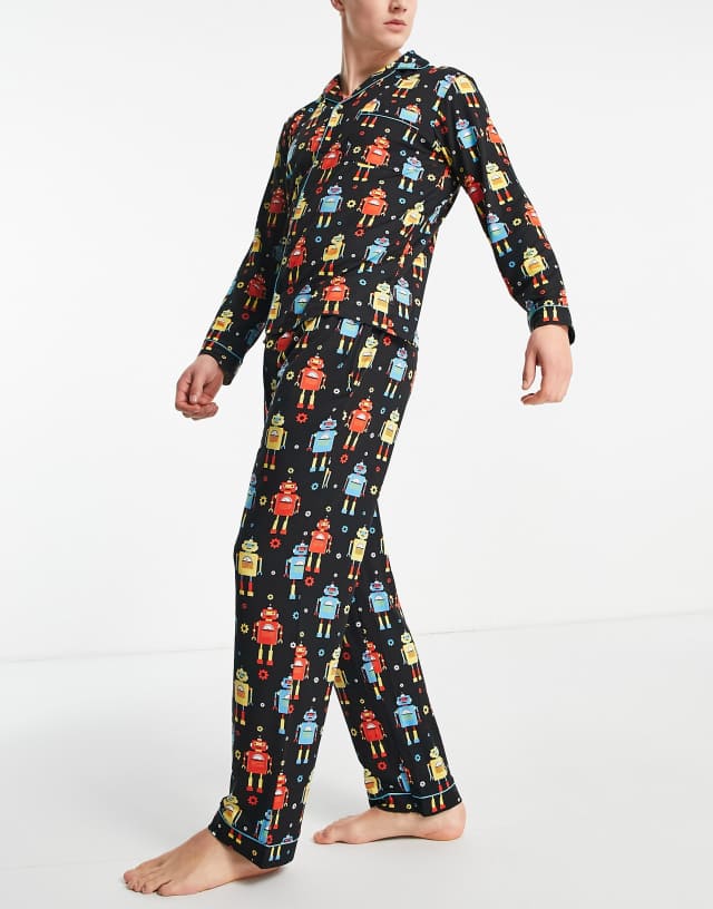 Chelsea Peers button down pajamas in robot print