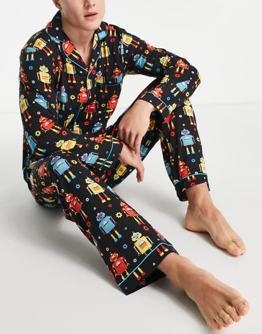 Chelsea Peers button down pajamas in robot print