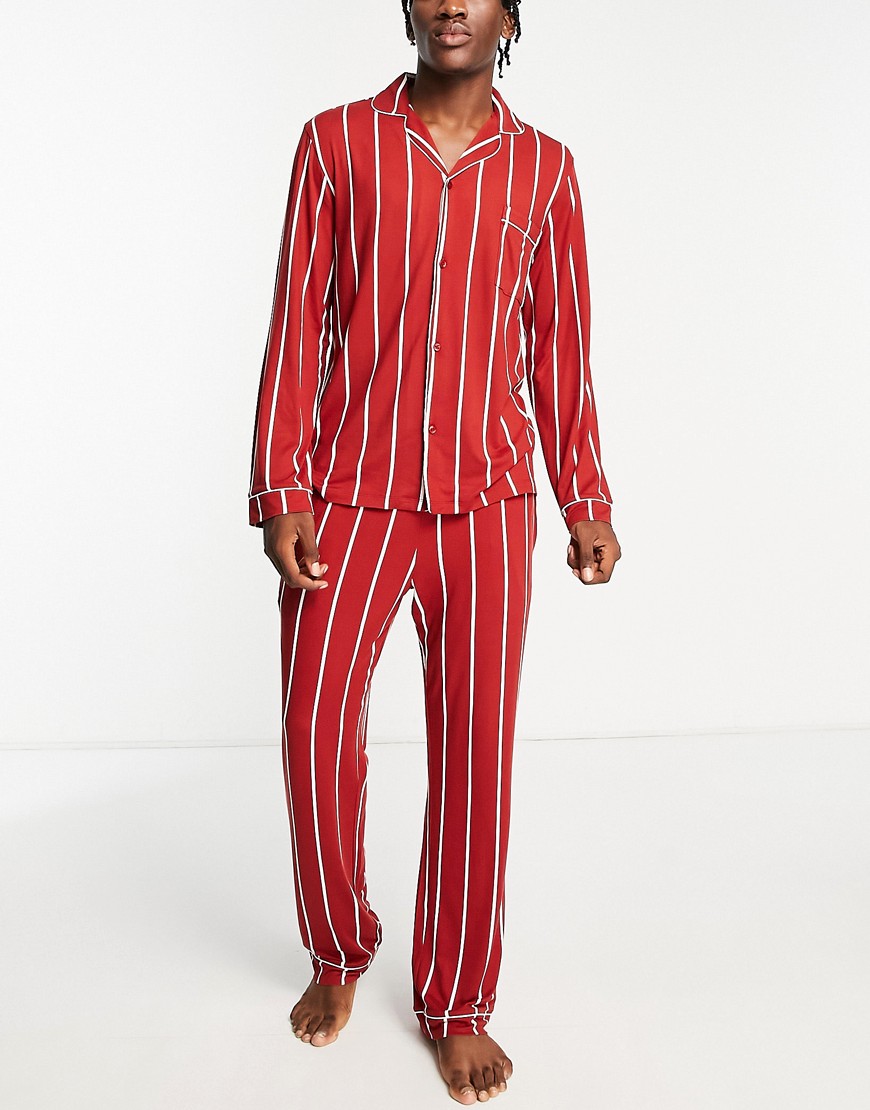 Chelsea Peers button long pajama set in red and white stripe