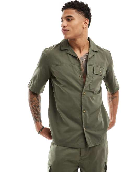 Chelsea Peers - Camicia a maniche corte da spiaggia in twill di cotone marrone in coordinato