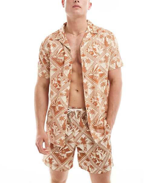Chelsea Peers - Camicia da spiaggia in viscosa con stampa fantasia tropicale in coordinato - view 1