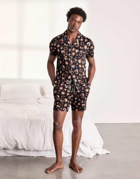 Chelsea Peers Camo leopard print short pyjama set in navy - view 1